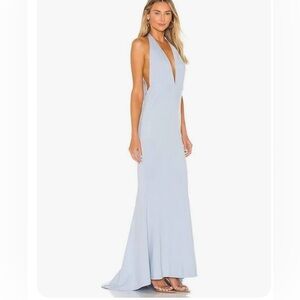 NEW NWT $228 NBD Jenny From The Block halter neck maxi gown dress powder blue xs